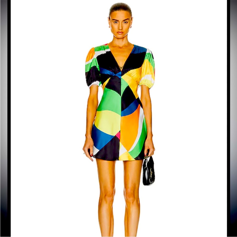 NWT Staud Mila Mini Dress size 0 in Rainbow Marble wave color